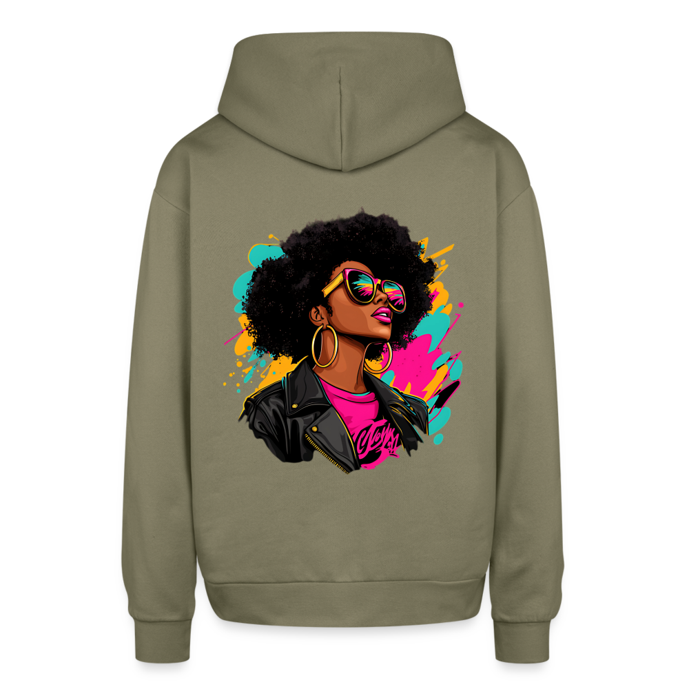 Afro Pop Art Diva Oversized Hooded Sweatshirt - olive