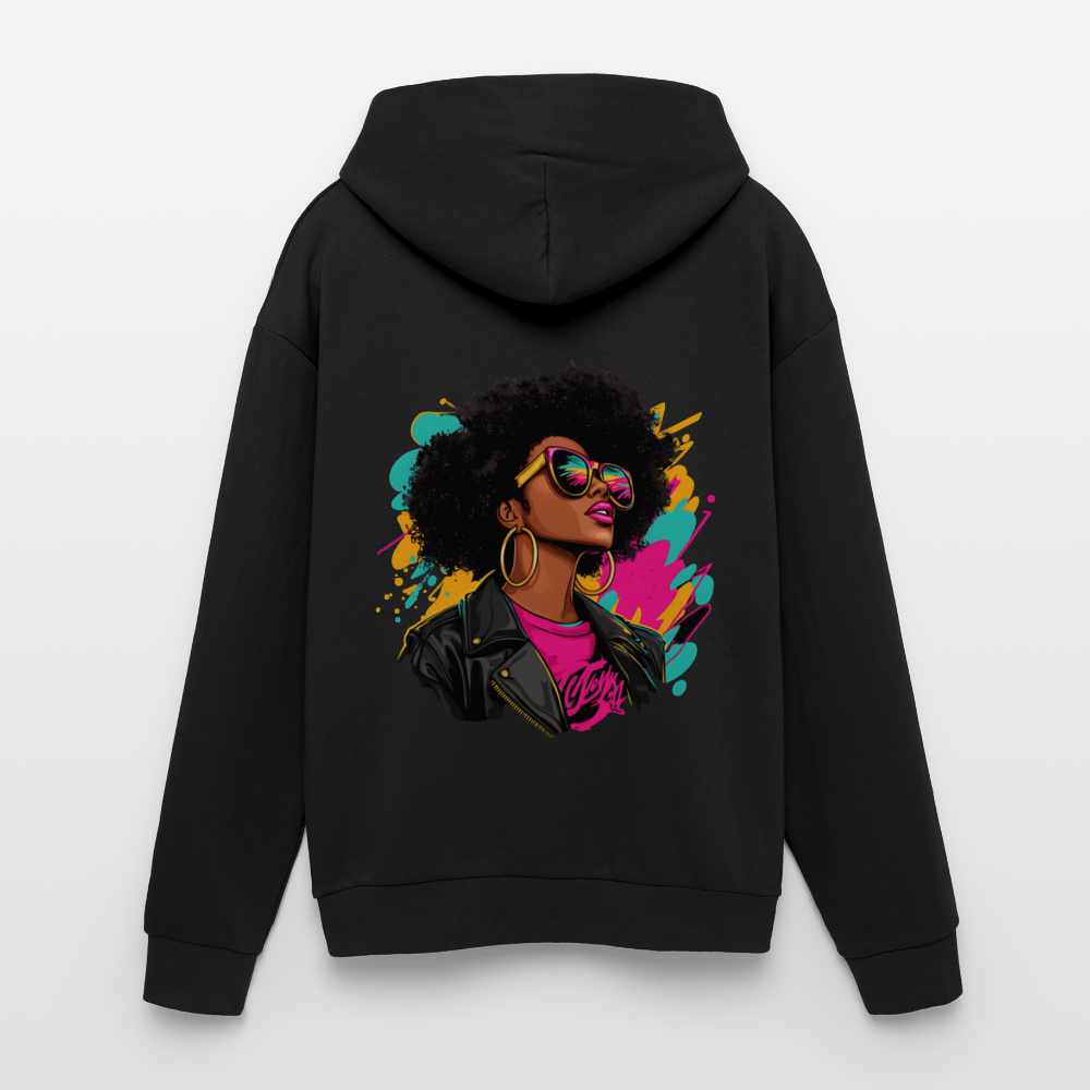 Afro Pop Art Diva Oversized Hooded Sweatshirt - black