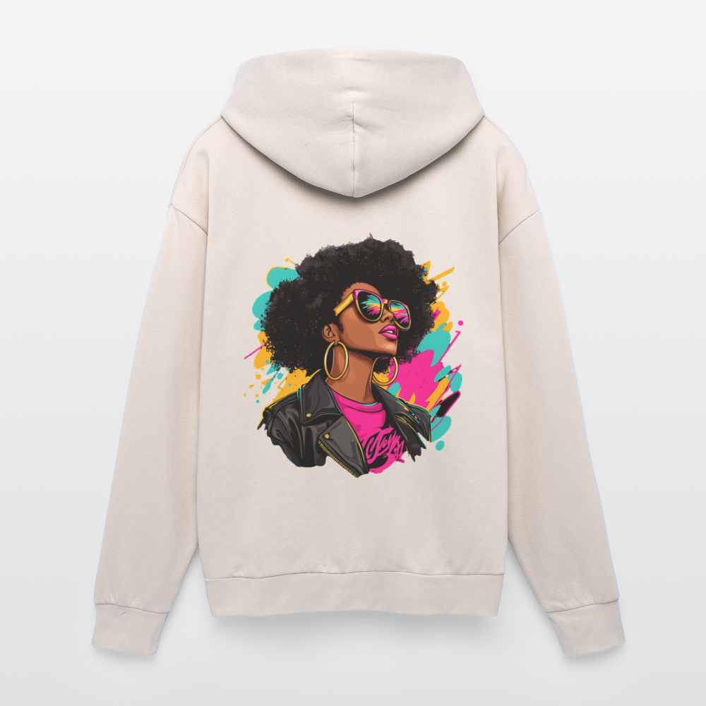 Afro Pop Art Diva Oversized Hooded Sweatshirt - Sand