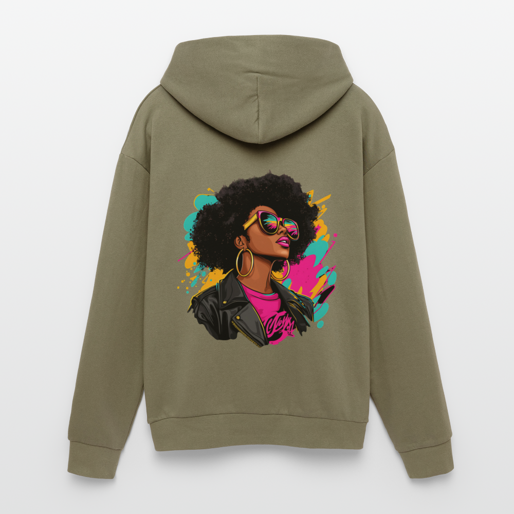 Afro Pop Art Diva Oversized Hooded Sweatshirt - olive