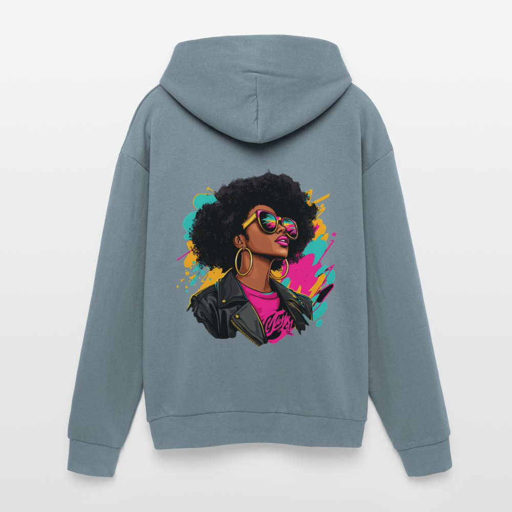 Afro Pop Art Diva Oversized Hooded Sweatshirt - stone blue