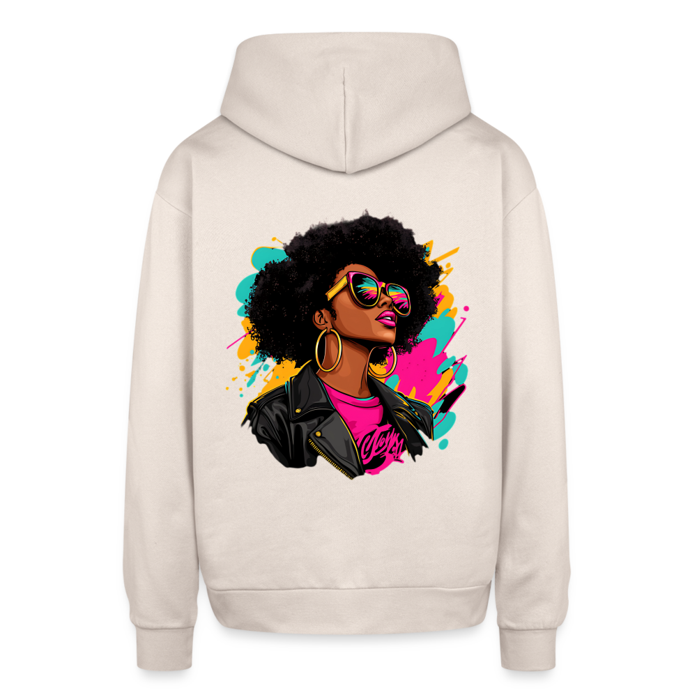 Afro Pop Art Diva Oversized Hooded Sweatshirt - Sand