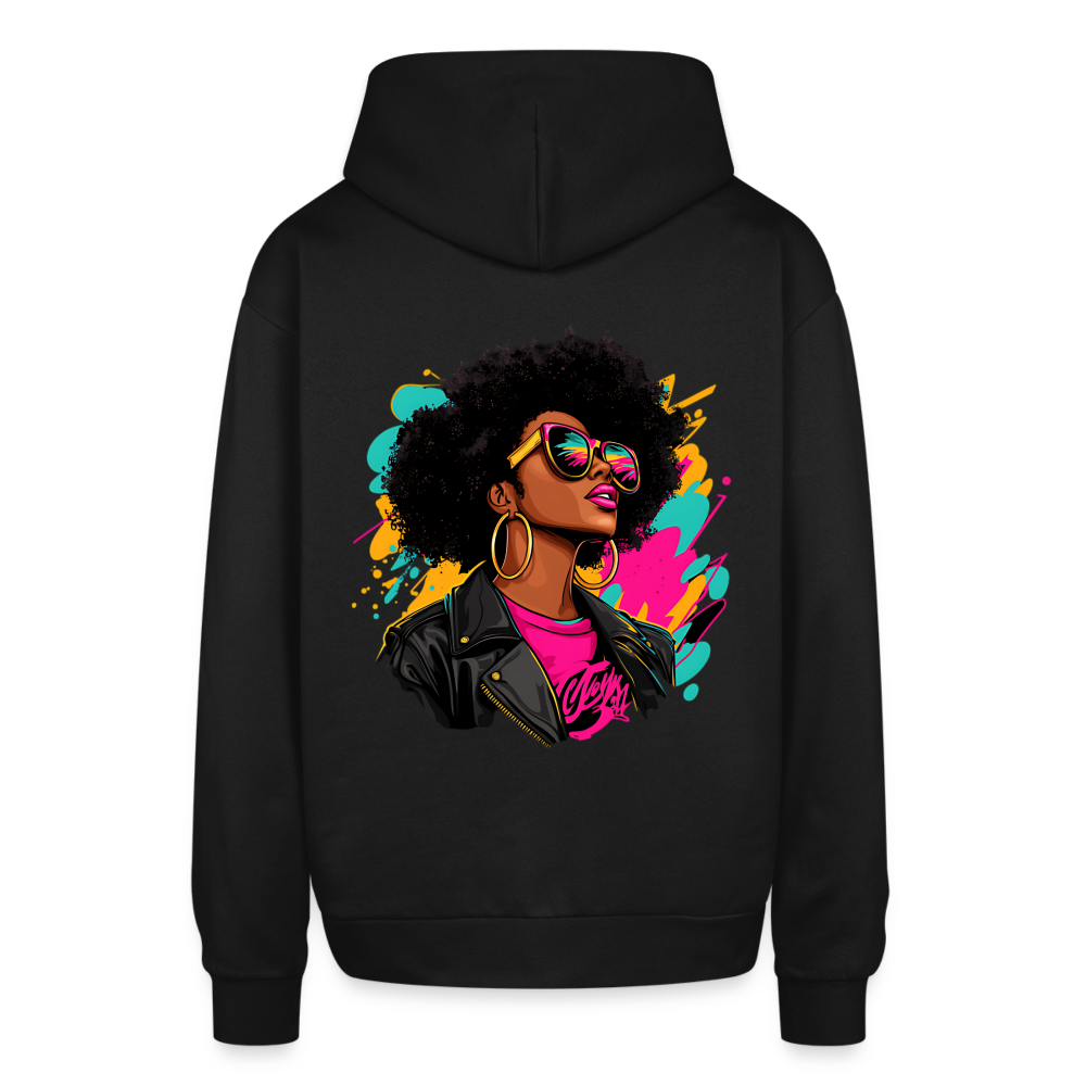 Afro Pop Art Diva Oversized Hooded Sweatshirt - black