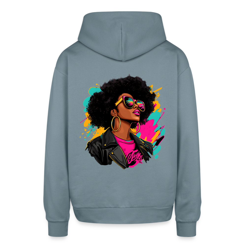 Afro Pop Art Diva Oversized Hooded Sweatshirt - stone blue